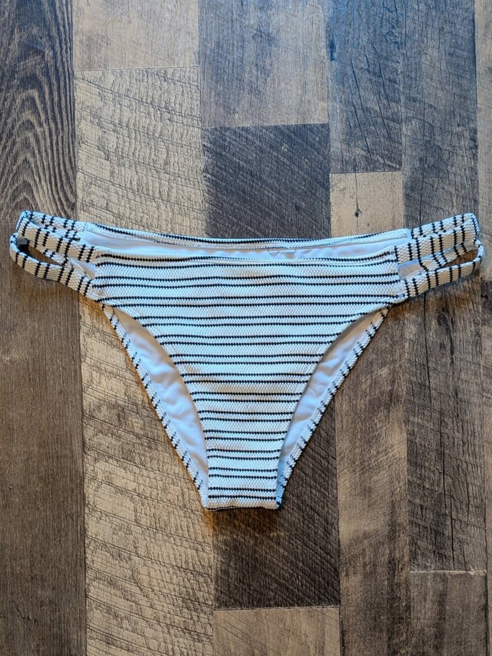 Abercrombie & Fitch Swim Bikini Bottom Textured Black & White Stripe XL